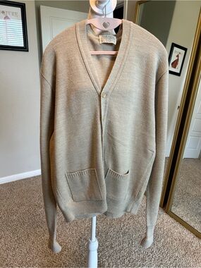 LORD JEFF Vintage Wool blend Mr. Roger’s Sweater Cardigan Tan Size Large